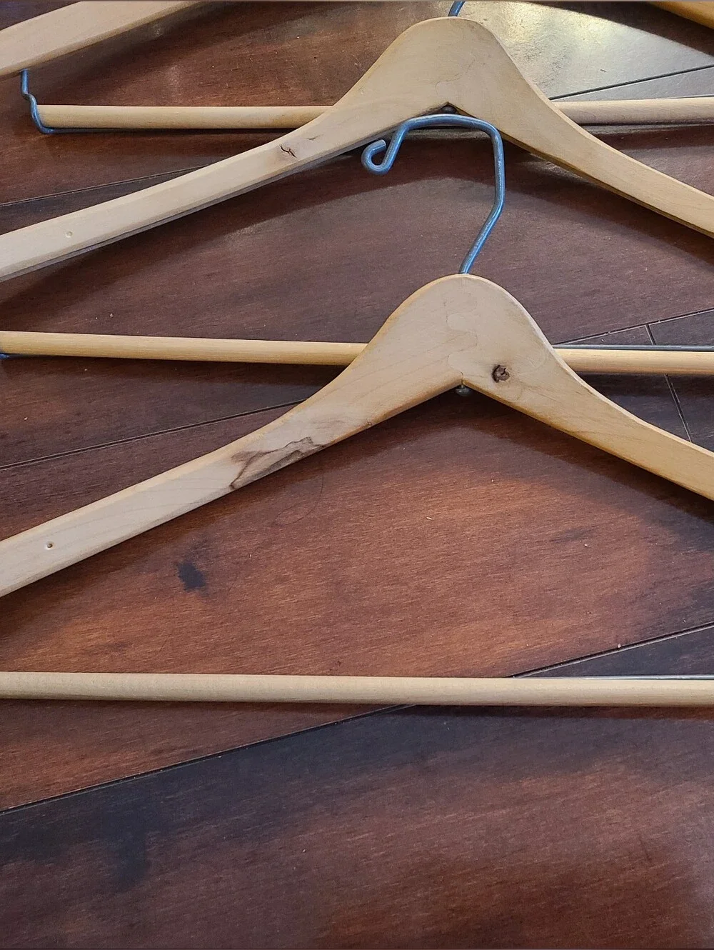 Lot of 5 Vintage Wood Wishbone Suit Hangers - Natural & Varnished Finish